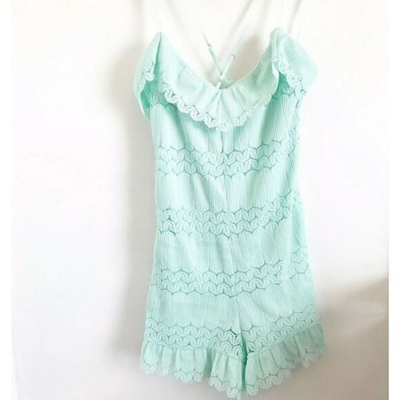 Guess spaghetti strap Vita Ruffled Romper in Fair Aqua - Picture 2 of 12